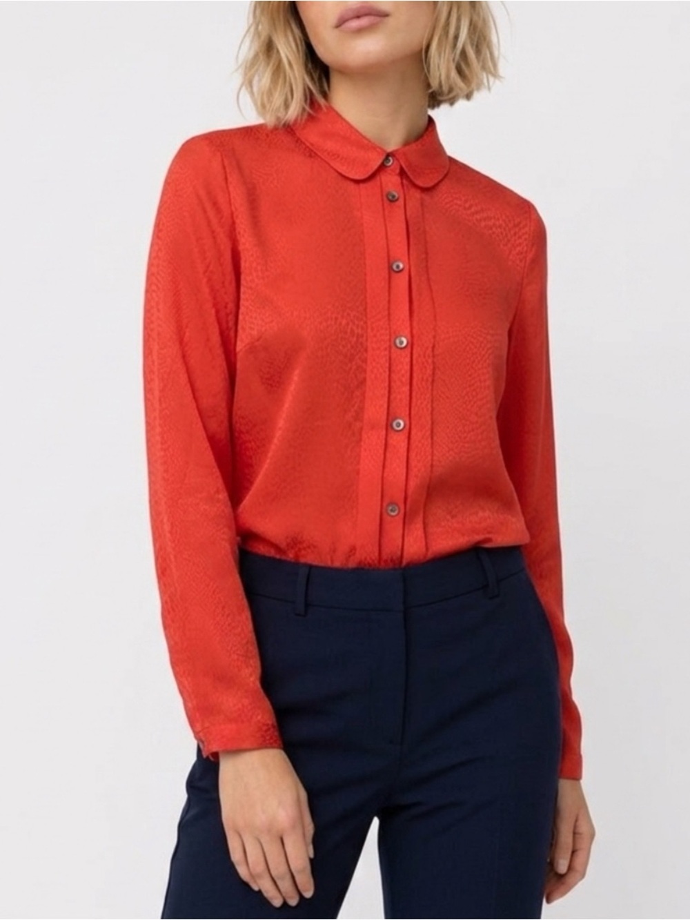 ANN TAYLOR Crimson Red Women’s Blouse Button Up Top Long Sleeve Sz 6 MSRP $98